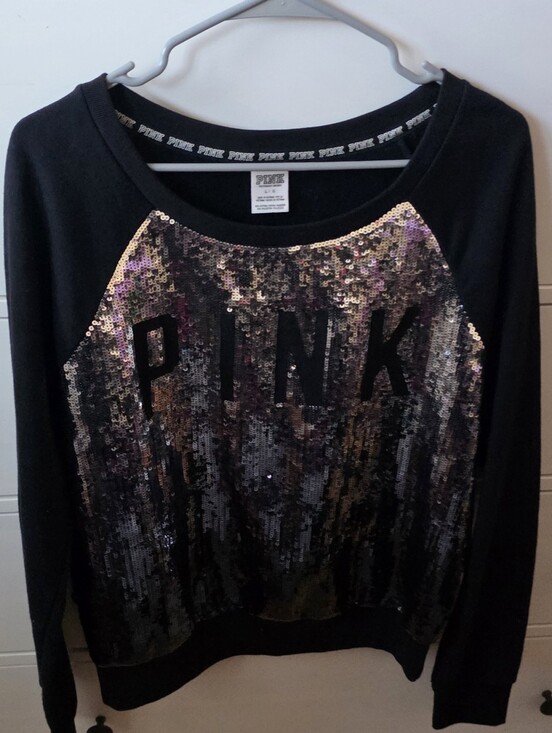PINK Victoria's Secret Tops - NWOT Victoria's Secret PINK silver sequin sweatshirt size Large